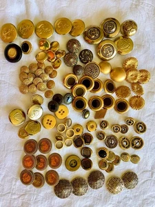 Vintage gold metallic buttons; some sets; mixed sizes; 108 buttons - Picture 1 of 10