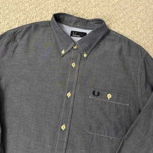 Fred Perry Shirt Long Sleeve Pocket Button Up Grey Mens Size XL Extra Large - Picture 1 of 14