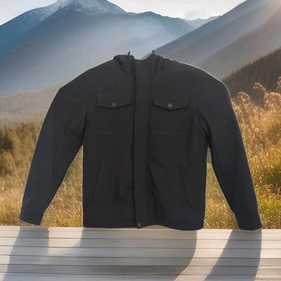 DOCKERS men's full-zip lined jacket, size small, hooded, black, faux fur lining - Image 1 of 4