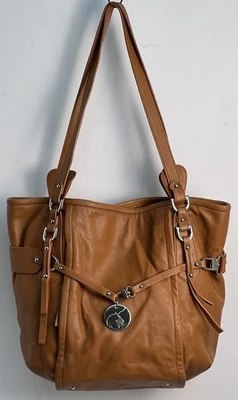 Lamarthe Paris Tan Calfskin Leather Shoulder Hand Bag Silver Stud Accents - Image 1 of 4
