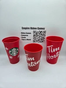 Lot of 3 Tim Hortons & Starbucks 25th Year Reusable Plastic Tumbler Cups - Bild 1 von 6