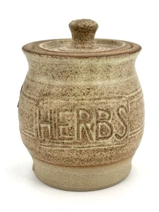 WELSH STUDIO POTTERY HERBS STORAGE JAR Begelly Rustic Stoneware - Picture 1 of 8
