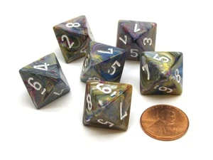 Festive 15mm 8 Sided D8 Chessex Dice, 6 Pieces - Carousel with White - Picture 1 of 1