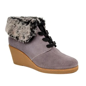 Cole Haan Coralie Wedge Ankle Boots Stormcloud Grey Suede Waterproof Women's 9 - Picture 1 of 13