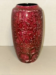 Tschechische Krone registriert rote Marmor Vase Keramik schwarzer Rand 7 1/2" gestempelt schön - Bild 1 von 13
