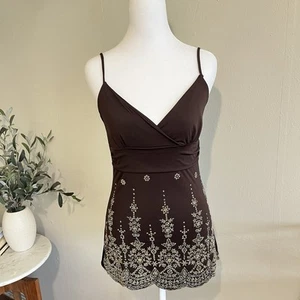 Body Central Y2K Brown Sequin Cami Top with Beaded Detail Size M deadstock - Picture 1 of 7