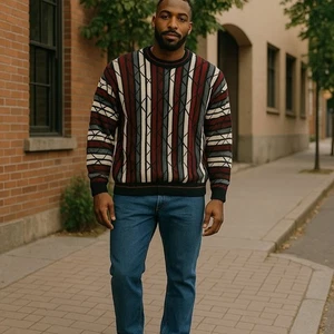 VTG Protege Mens 2XL Sweater Textured Knit 3D Colorful Abstract Crosby USA 90s - Picture 1 of 10