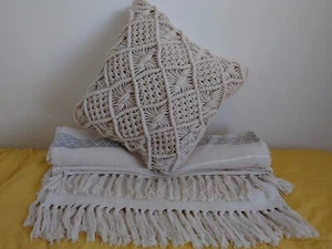 Marks And Spencer Cream/Beige Boho Throw And Macrame Cushion - Picture 1 of 13