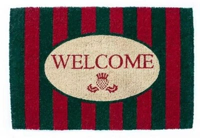 Mackenzie Childs Welcome Входной Коврик Тент Полоса Красный и Зеленый НОВЫЙ! - Изображение 1 из 4