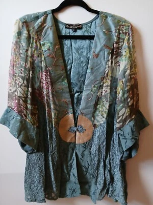 Violet Kay Spencer Alexis Kimono Jacket Mixed Media Silk Lace Chiffon Green XL - Image 1 of 4