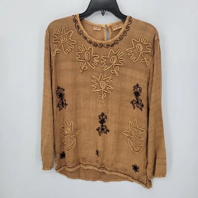 Blusa boho fluida bordada marrón desteñida pequeña top chho tostada vintage para mujer Foto 1 de 4