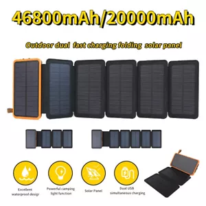 Portable USB Solar Panel Folding Power Bank Outdoor Camping Hiking Phone Charger - Picture 1 of 29