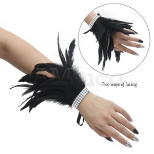 A pair of bright diamond dance performance cuffs Gothic feather wrist sleeves - Picture 1 of 12