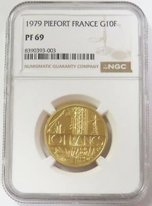 1979 GOLD PIEFORT FRANCE 300 MINTED 10 FRANCS (38.9 GRAMS) NGC PROOF 69 - Picture 1 of 2