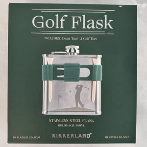 NWT Kikkerland Stainless Steel Golf Flask With Divot Tool Silver 6oz - Picture 1 of 9