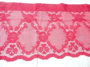 Vintage 1980's Red Floral Lace Curtain Window Valance 60"W x 16"L Never Used - Picture 1 of 3