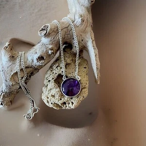 Small Amethyst Pendant Necklace- 925 Sterling Silver plated- Brand New - Picture 1 of 2