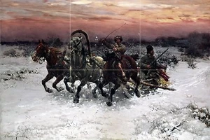 Tile Mural winter troika horses by A.Kowalski Kitchen Backsplash Marble Ceramic - Picture 1 of 8