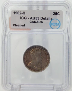 1902-H Canada 25 Cents ICG Graded AU53 DETAILS - King Edward VII (BT465) - Picture 1 of 4
