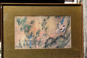 A041  Chinese painting three magpies and spring flowers by Pien Wen-chin - Picture 1 of 7