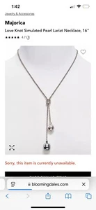 NWOT MAJORICA Pearl Drop Lariat Y Necklace Sterling Silver - Picture 1 of 12