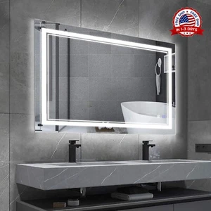 Espejos De Pared Maquillaje Con Luz LED Espejo Para Baño Modernos Táctil Grande - Picture 1 of 8