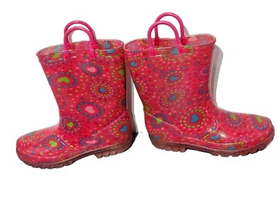 Boots Girls Size 13 - 1 YOUTH Printed Light Up Rain Flashing in Rain PINK - Image 1 of 4