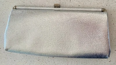 Vintage Clutch Evening Bag Metallic Silver Faux Leather - Image 1 of 4
