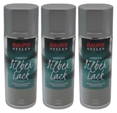 3x Baufix Silber Lackspray 400ml Farbspray Sprühdose Lack Buntlack Sprühfarbe - Bild 1 von 2