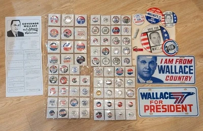 Collection George Wallace Political Campaign Pinback Buttons License Plates Etc - Image 1 of 4