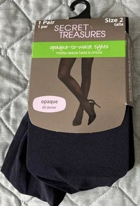 1 PAIR SECRET TREASURES FASHION TIGHTS SIZE 2 Navy Opaque 60 Denier NEW - Picture 1 of 6
