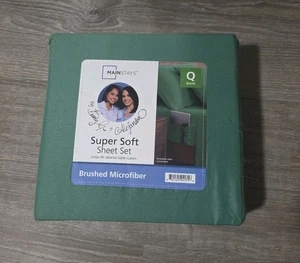 MAINSTAYS Super Soft Sheet Set Queen Size BRUSHED MICROFIBER Green Lily NEW - Picture 1 of 2