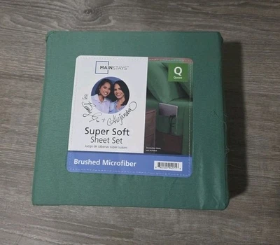 MAINSTAYS Super Soft Sheet Set Queen Size BRUSHED MICROFIBER Green Lily NEW - Image 1 of 2