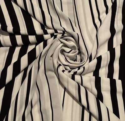 Black and White Striped Chiffon Georgette Fabric -By the Yard - Image 1 of 2