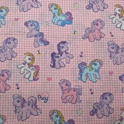 Vtg 2004 My Little Pony Hasbro Cotton Fabric Pink GIngham Pastel Ponies 1 yd + - Image 1 of 2
