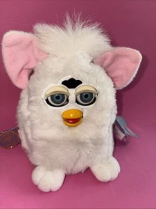 Original VTG White Furby  Pink Ears, Blue Eyes Furby Babies 1999 70-940 Working - Picture 1 of 9