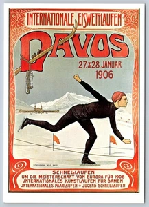 Poster Davos Ice Competition 1906 di Walther Koch, cartolina pubblicitaria repro - Foto 1 di 2