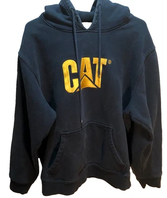 CAT Caterpillar официальный черный сшитый логотип пуловер толстовка с капюшоном XL - Изображение 1 из 3