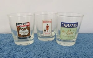 Set Of Tumblers Glasses Beefeater Gin Campari & Cinzano Retro Drink Advertising - Picture 1 of 5