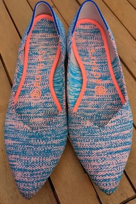 Rothy's The Point Turquesa Mesclada tamanho W8 Edição Limitada Azul Rosa Teal Neon - Imagem 1 de 4