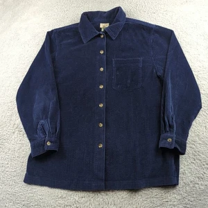 LL Bean Shirt Women M Blue Wide Wale Corduroy Button Front Pocket Shacket Casual - Picture 1 of 14
