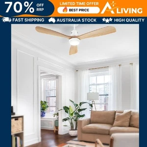 52'' Ceiling Fan AC Motor LED Light Remote Light Wood Home Decor Indoor Li 1C-DW - Picture 1 of 8