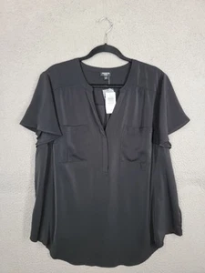 Torrid Harper Bluse 2X schwarz Flatterärmel Oberteil Kurzarm V-Ausschnitt Übergröße - Bild 1 von 9