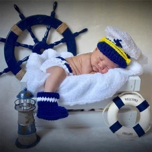 Infant Photo Studios Props Handmade Crochet Hat Diaper Set Infant Costume Outfit - Picture 1 of 8