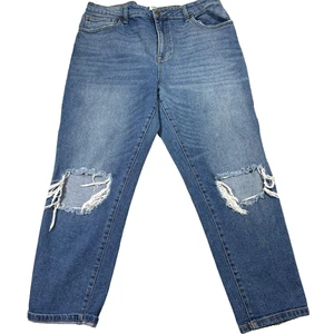 No Boundaries Jeans Damen 17 Medium Wash Distressed Ripped Knee Mom Denim Y2K - Bild 1 von 8