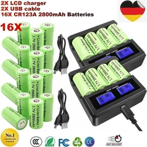 16x 2800mAh 123A CR123A 3,7v 2.8Ah Akku Li-ion Wiederaufladbare + 2x Ladegerät v - Bild 1 von 12