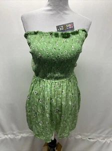 India Boutique Women’s Sz Large Green Floral Smocked Swimsuit Cover Romper - Picture 1 of 12