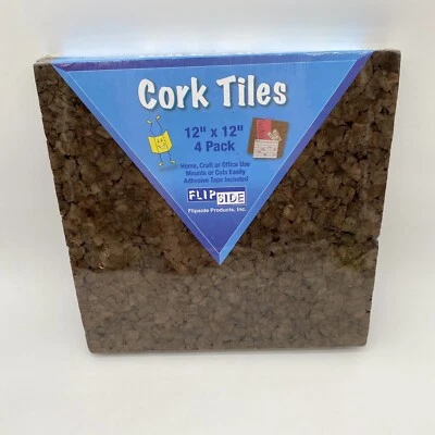 Flipside Products Dark Cork Tiles Bulletin Board 12" x 12" Pack 4 Retro MCM Look - Image 1 of 4