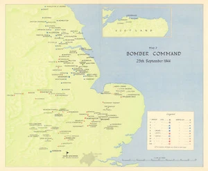 RAF Bomber Command Flugplätze & Hauptquartiere, 25. September 1944. Karte des Zweiten Weltkriegs 1961 - Bild 1 von 1