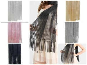 Sciarpa donna colori metallici rete estiva nappa scialle donna cover fantasia 7771 - Foto 1 di 8